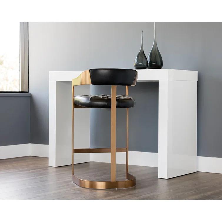 Beaumont 26" Cantina Black Leather Bar Stool with Antique Brass Base