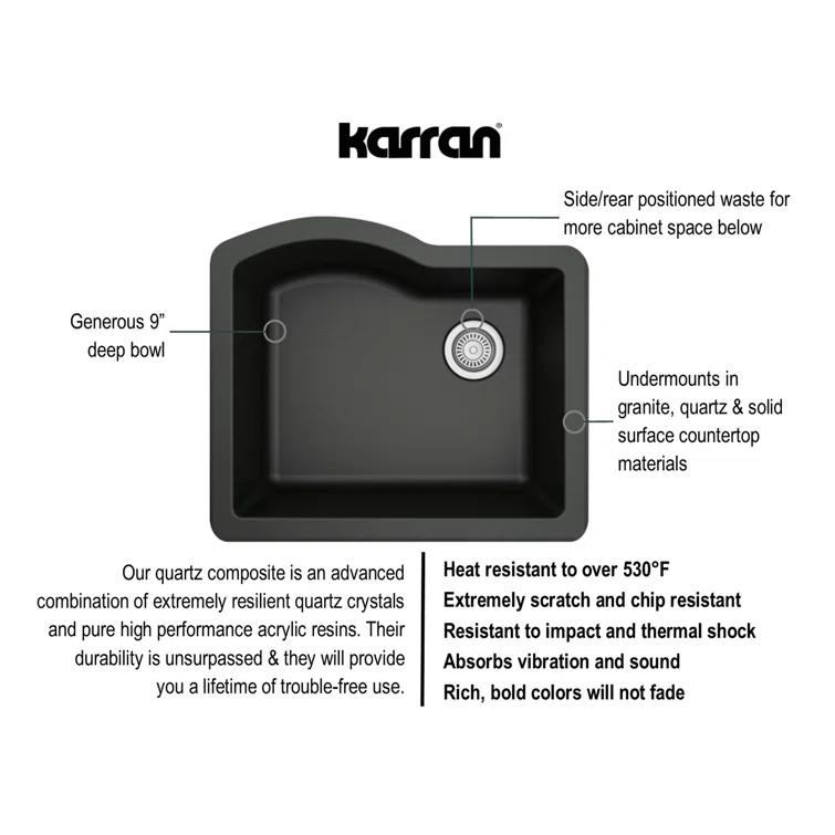 Karran Undermount Quartz Composite 24'' X 20-3/4'' Single Bowl Kitchen Sink