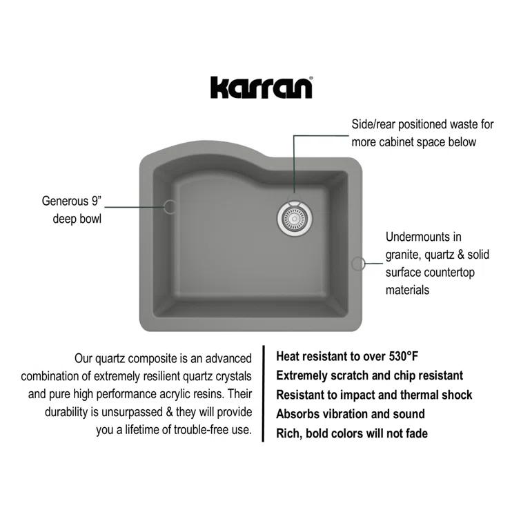 Karran Undermount Quartz Composite 24'' X 20-3/4'' Single Bowl Kitchen Sink