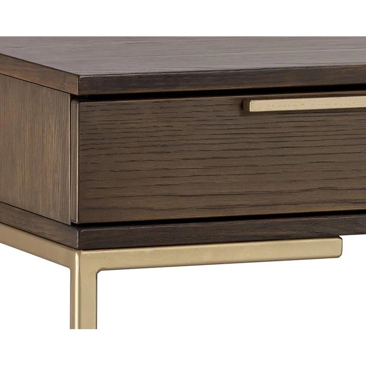 Transitional Brown Wood Home Office Desk with Drawers