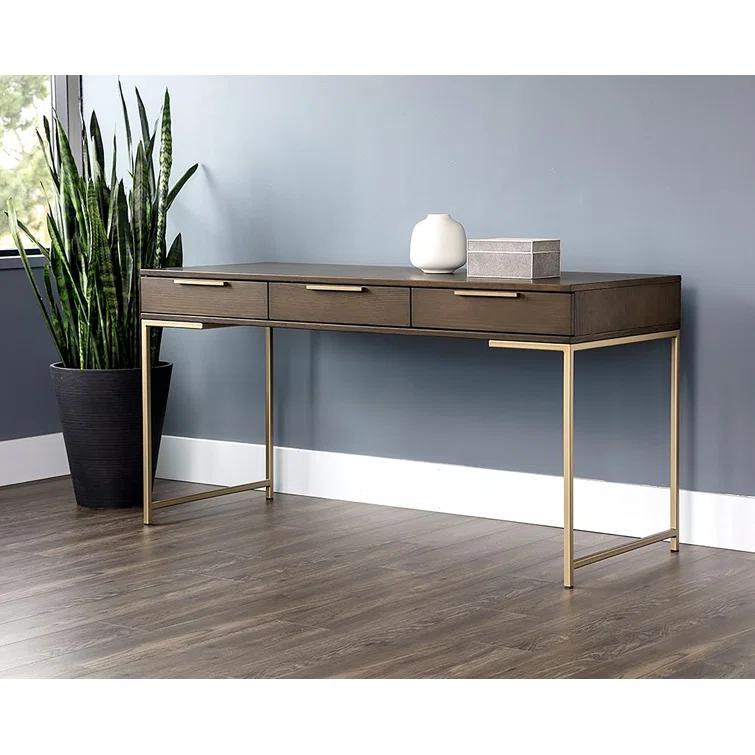 Transitional Brown Wood Home Office Desk with Drawers