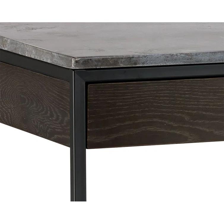 Gray Oak and Marble Home Office Desk with Drawer