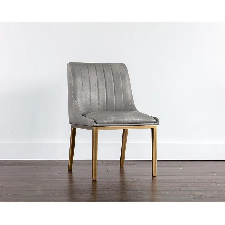 Gray Faux Leather Upholstered Side Chair with Metal Frame