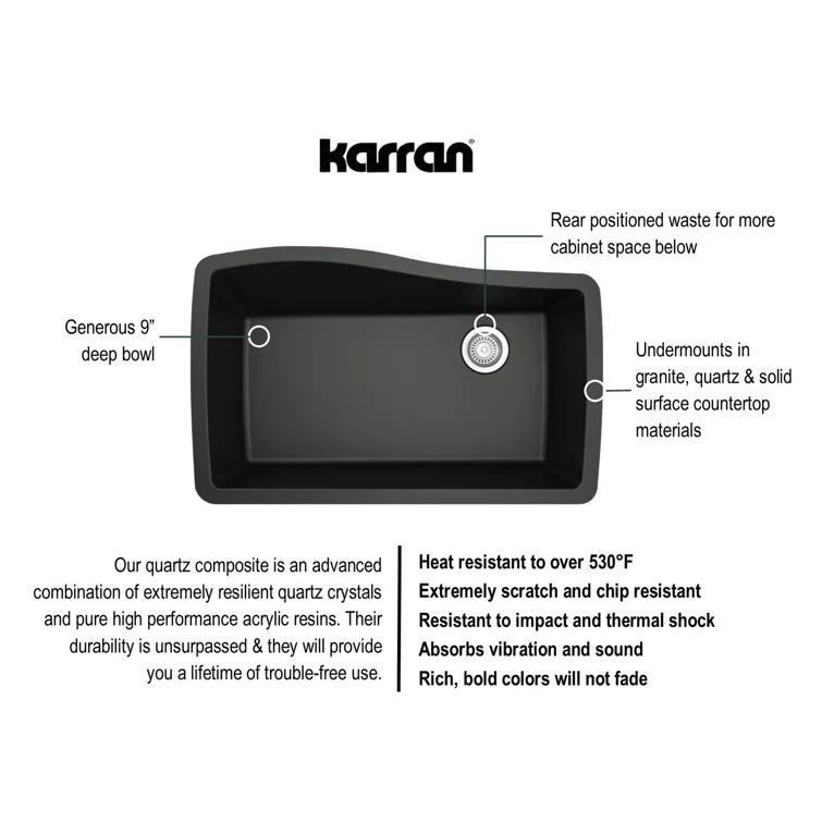Karran Undermount Quartz Composite 33-1/2'' X 21'' Single Bowl Kitchen Sink