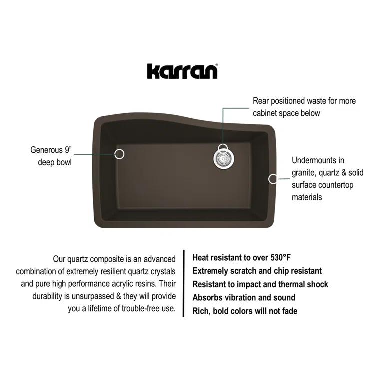Karran Undermount Quartz Composite 33-1/2'' X 21'' Single Bowl Kitchen Sink