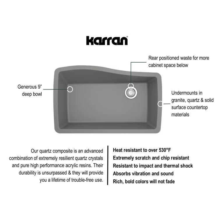 Karran Karran Undermount Quartz Composite 33-1/2'' X 21'' Single Bowl Kitchen Sink QU-722-GR
