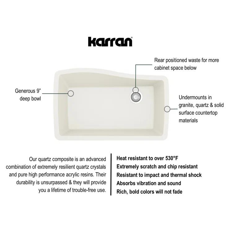 Karran Karran Undermount Quartz Composite 33-1/2'' X 21'' Single Bowl Kitchen Sink QU-722-WH
