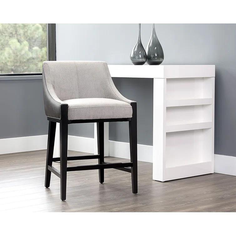 Aurora Transitional Barstool in Overcast Grey Leather and Polo Club Stone