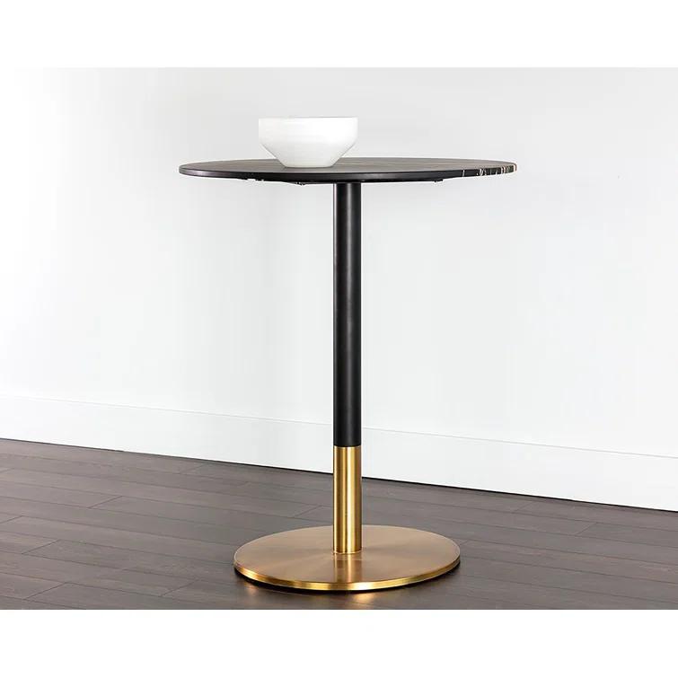 Round Black Marble Bar Height Dining Table with Gold Base