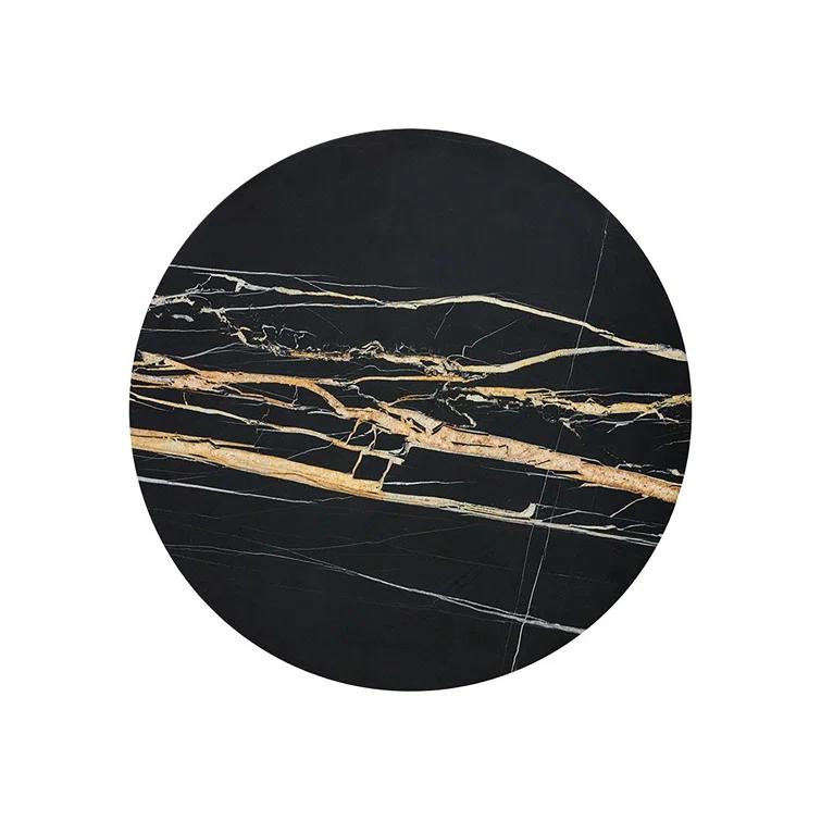 Round Black Marble Bar Height Dining Table with Gold Base