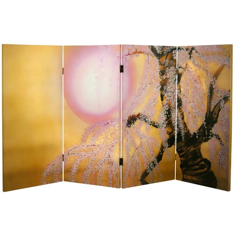 Gold Cherry Blossoms Double Sided Folding Room Divider