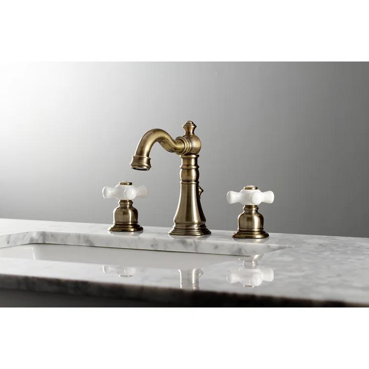 Kingston Brass American Classic Two-Handle 3-Hole Deck Mount Widespread Bathroom Faucet with Pop-Up Drain