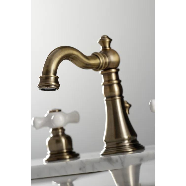 Kingston Brass American Classic Two-Handle 3-Hole Deck Mount Widespread Bathroom Faucet with Pop-Up Drain