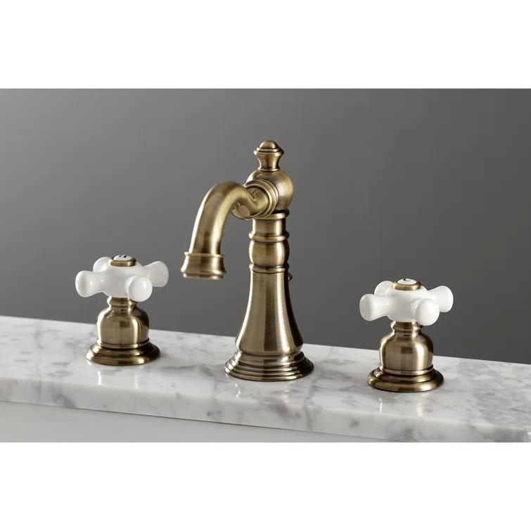 Kingston Brass American Classic Two-Handle 3-Hole Deck Mount Widespread Bathroom Faucet with Pop-Up Drain