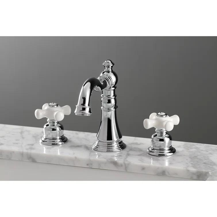 Kingston Brass FSC1971PX Kingston Brass American Classic Two-Handle 3-Hole Deck Mount Widespread Bathroom Faucet with Pop-Up Drain