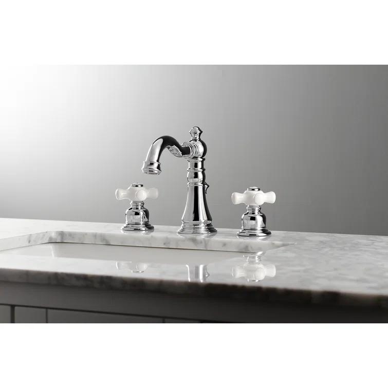Kingston Brass FSC1971PX Kingston Brass American Classic Two-Handle 3-Hole Deck Mount Widespread Bathroom Faucet with Pop-Up Drain