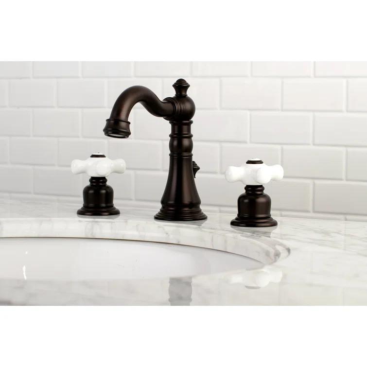 Kingston Brass FSC1975PX Kingston Brass American Classic Two-Handle 3-Hole Deck Mount Widespread Bathroom Faucet with Pop-Up Drain