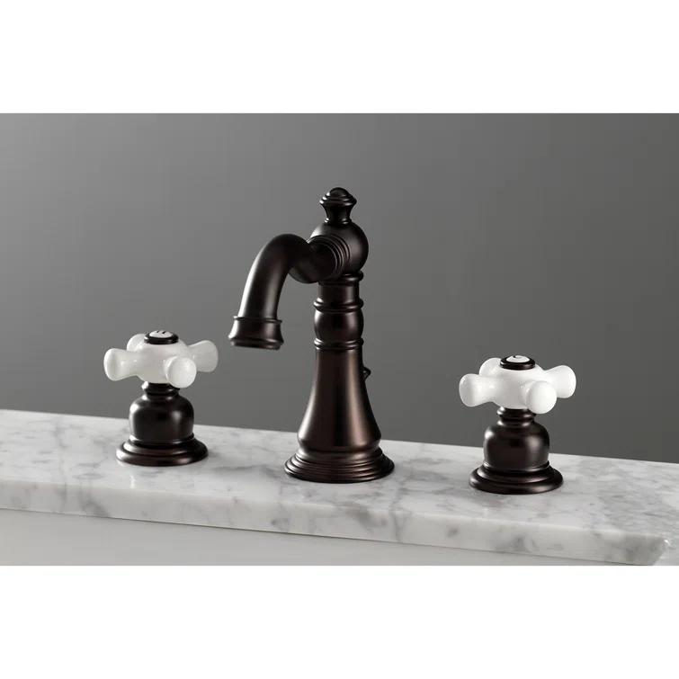 Kingston Brass FSC1975PX Kingston Brass American Classic Two-Handle 3-Hole Deck Mount Widespread Bathroom Faucet with Pop-Up Drain