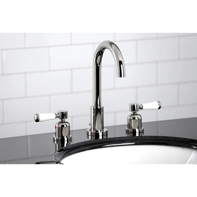 Kingston Brass Paris Two-Handle 3-Hole Deck Mount Widespread Bathroom Faucet with Brass Pop-Up Drain