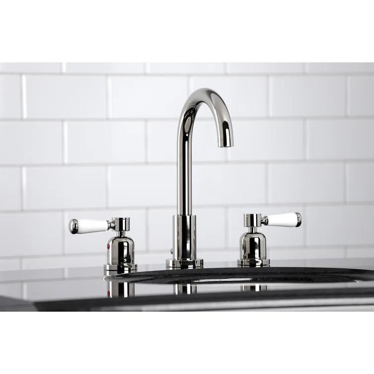 Kingston Brass Paris Two-Handle 3-Hole Deck Mount Widespread Bathroom Faucet with Brass Pop-Up Drain