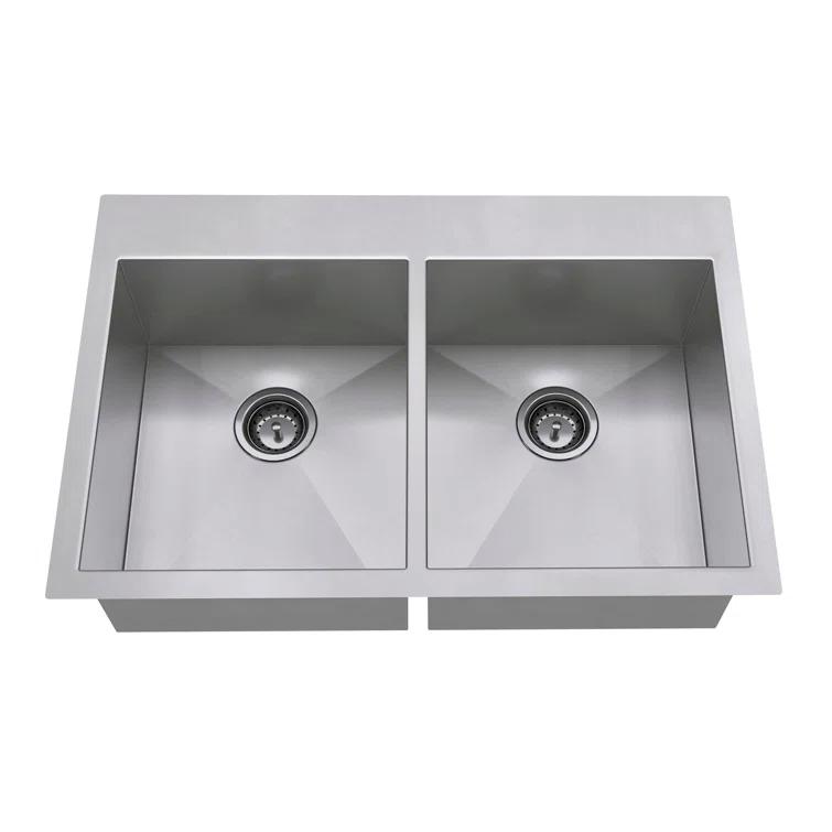 Edgewater 33'' L Undermount Double Bowl Stainless Steel Kitchen Sink
