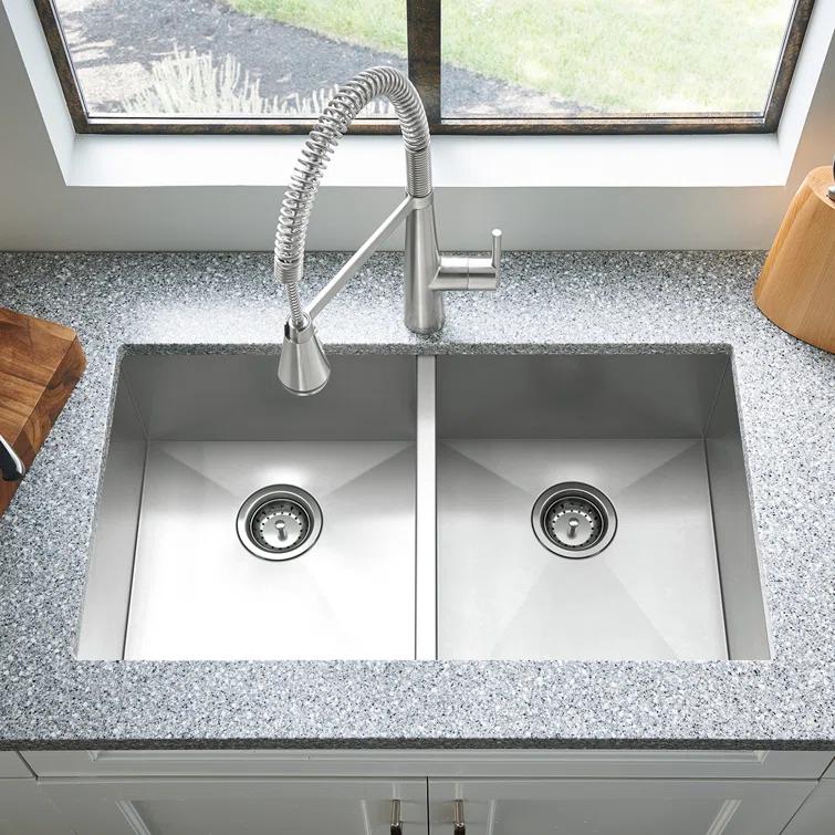 Edgewater 33'' L Undermount Double Bowl Stainless Steel Kitchen Sink