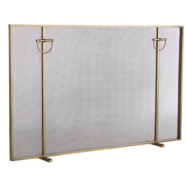 Antique Brass Iron Mesh Fireplace Screen
