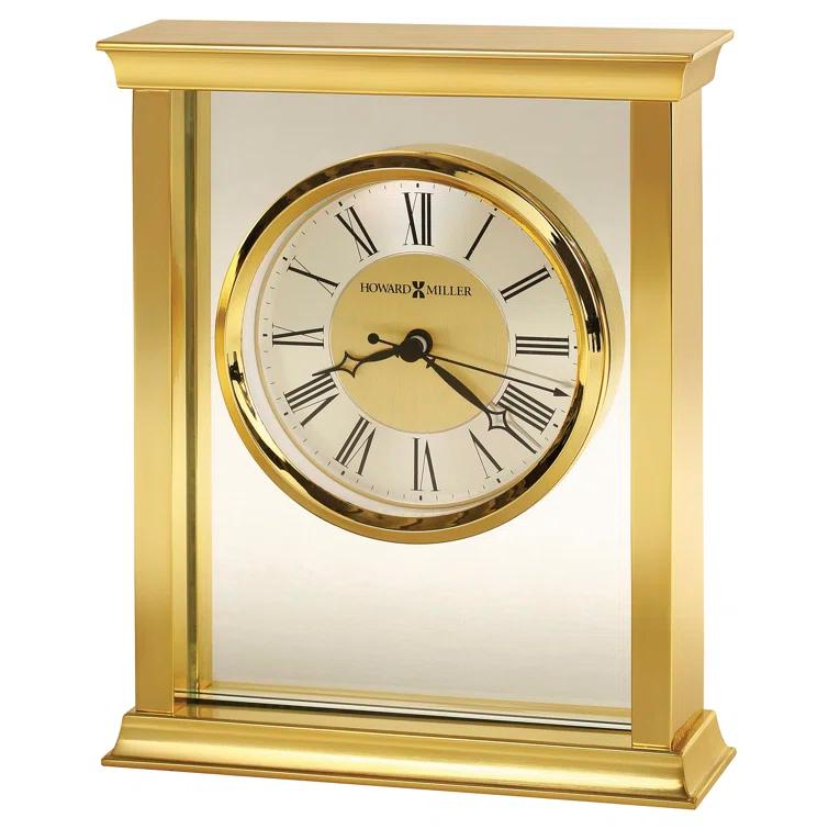 Howard Miller® Monticello Modern & Contemporary Roman Numeral Crystal Quartz Movement / Crystal Tabletop Clock in Polished Brass