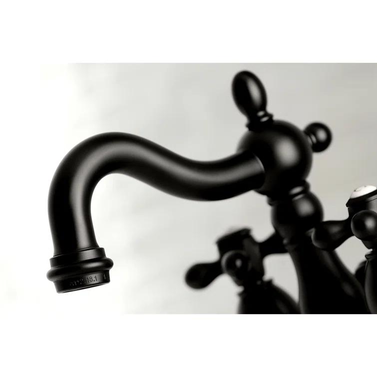 Kingston Brass Heritage Two-Handle 3-Hole Deck Mount 4" Centerset Bathroom Faucet with Plastic Pop-Up