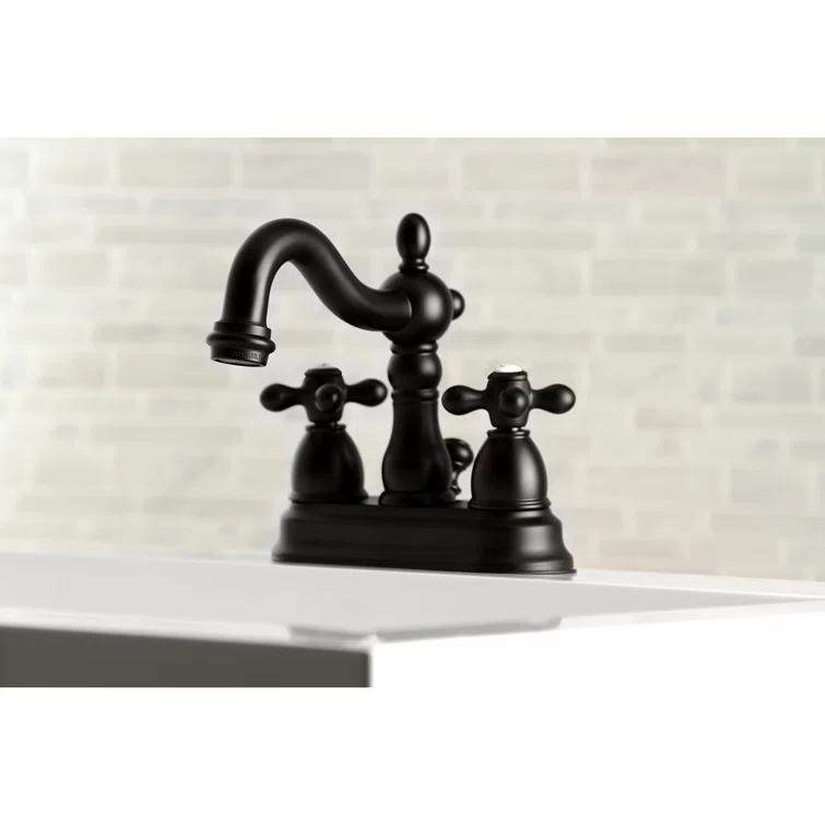 Kingston Brass Heritage Two-Handle 3-Hole Deck Mount 4" Centerset Bathroom Faucet with Plastic Pop-Up