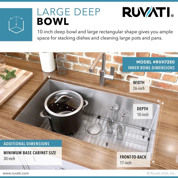 Ruvati RVH7250 Ruvati 28-inch Undermount 16 Gauge Stainless Steel Kitchen Sink Rounded Corners Single Bowl