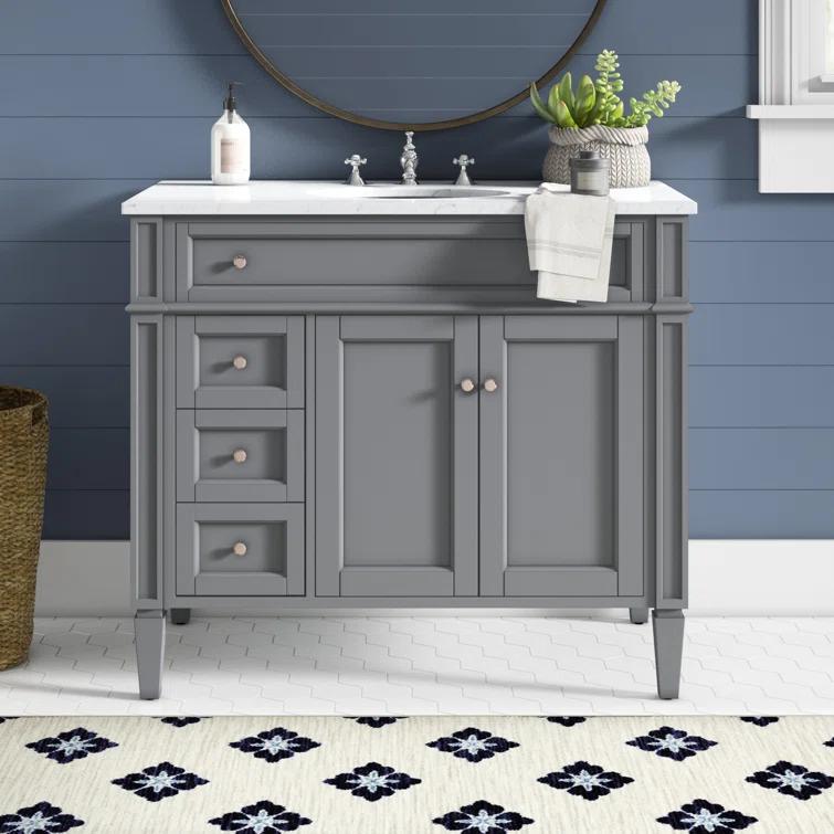 Rukie 40" Free-Standing Single Bathroom Vanity Set with Marble Vanity Top
