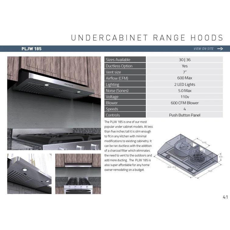 ProLine Range Hoods PROLINE 36" 600 CFM Ducted Under Cabinet Range Hood in Brushed Stainless Steel