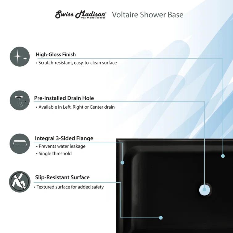Voltaire 36" x 36" Single-Threshold, Center Drain, Shower Base