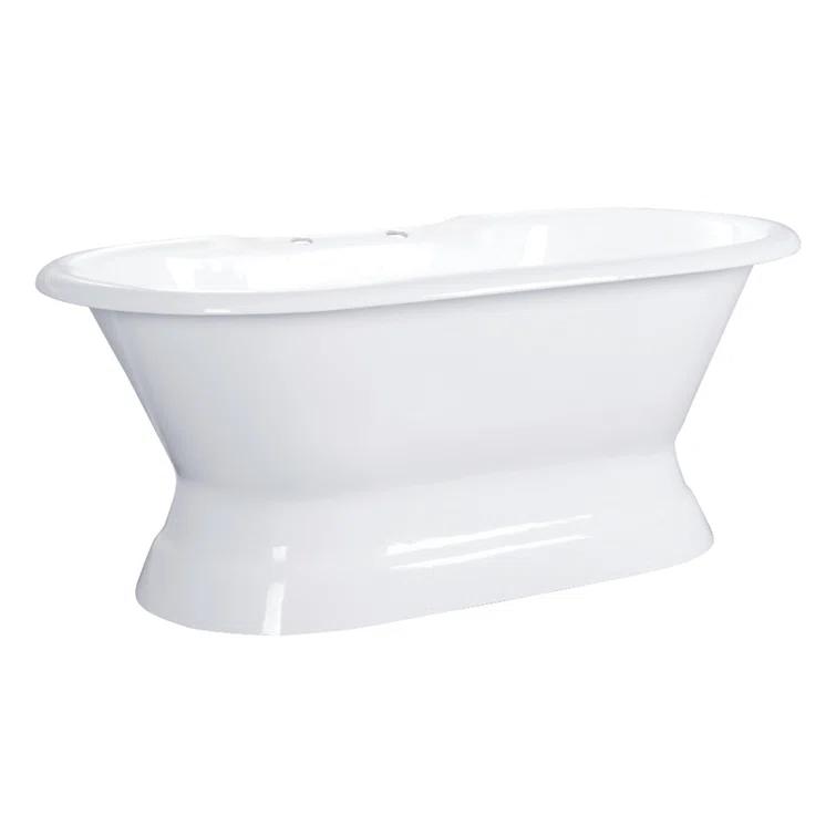 Kingston Brass Aqua Eden 60-Inch Cast Iron Oval Double Ended Pedestal Tub (7-Inch Faucet Drillings)