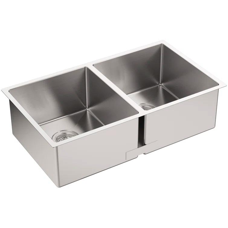 Strive 32" L x 18-1/4" W x 9-5/16" Under-Mount Double-Equal Kitchen Sink with Basin Rack