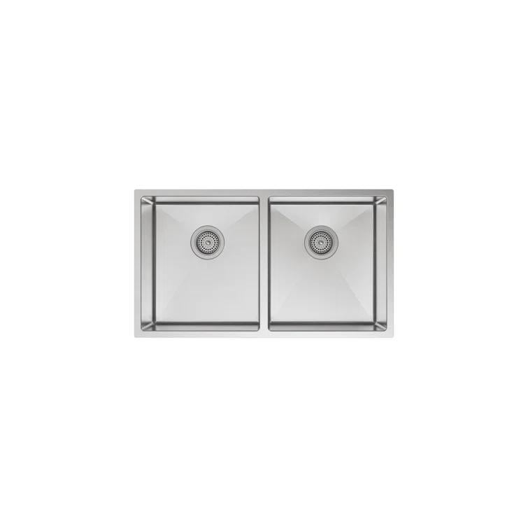 Strive 32" L x 18-1/4" W x 9-5/16" Under-Mount Double-Equal Kitchen Sink with Basin Rack