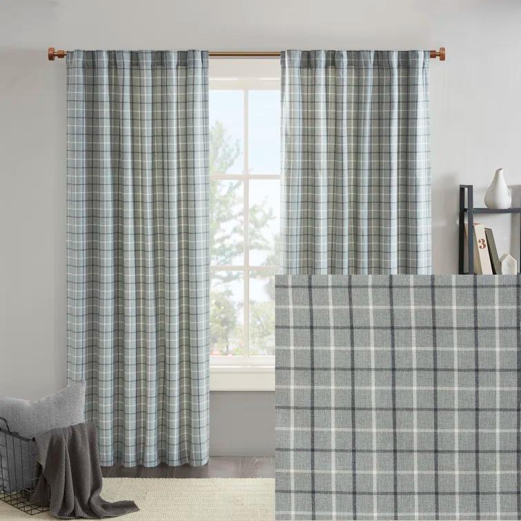 Anaheim Woven Plaid Room Darkening Thermal Fleece Lined Single Curtain Panel
