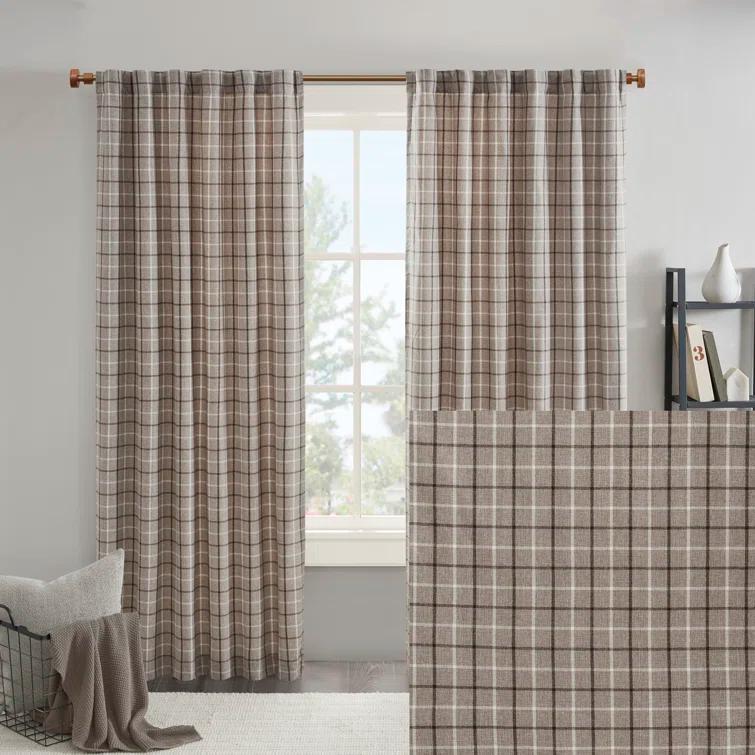 Anaheim Woven Plaid Room Darkening Thermal Fleece Lined Single Curtain Panel