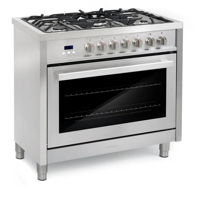 F965 Series 36 in. Stellar Collection 3.8 cu. ft. Dual Fuel Range, 5 Sealed Burners, 8 Function Convection Oven in Stainless Steel
