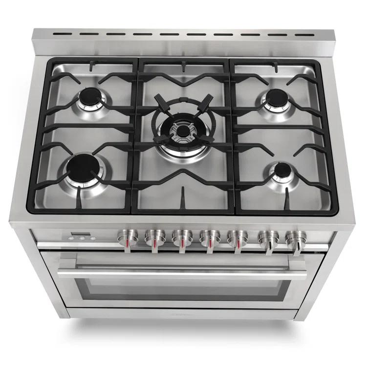 F965 Series 36 in. Stellar Collection 3.8 cu. ft. Dual Fuel Range, 5 Sealed Burners, 8 Function Convection Oven in Stainless Steel
