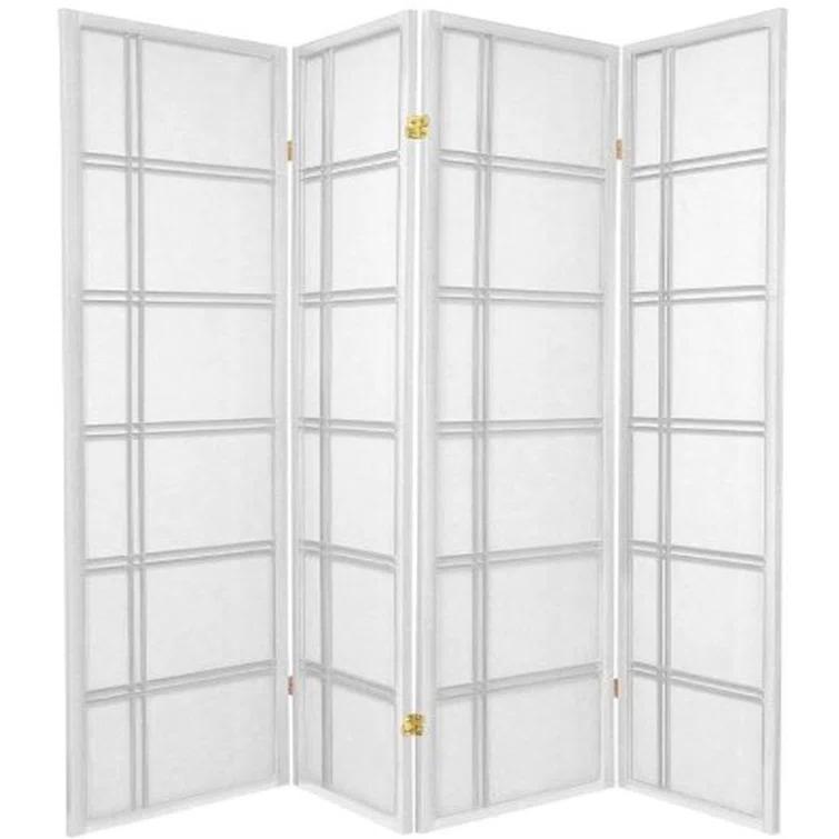 6 ft. Tall Double Cross Shoji Screen - White (4 Panels): Hardwood Frame, Metal Hinges, Lightweight