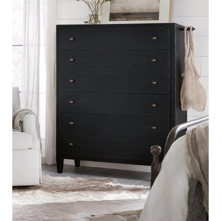 Black Transitional 6-Drawer Dresser with Brass Hardware