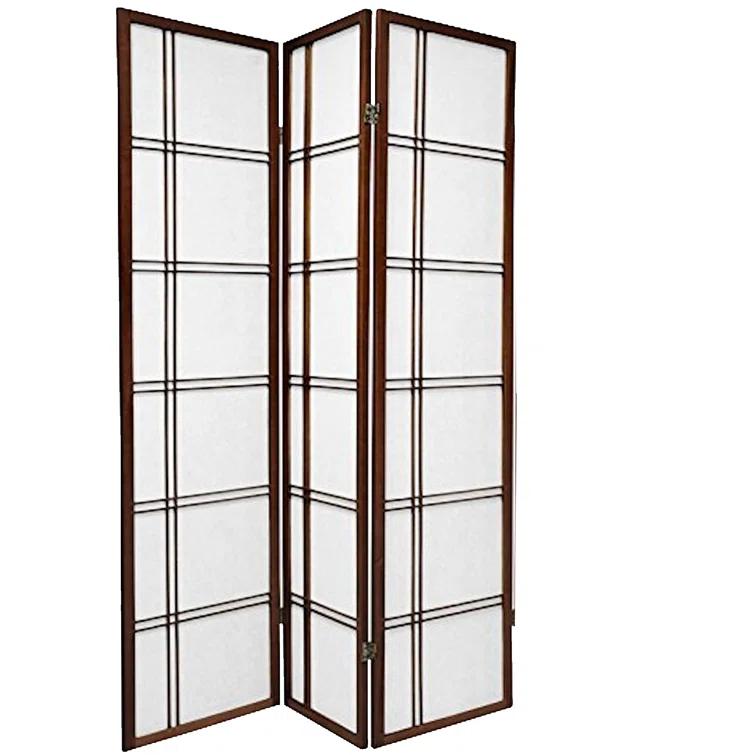Oriental Furniture 6 ft. Tall Double Cross Shoji Screen - Walnut - 3 Panel