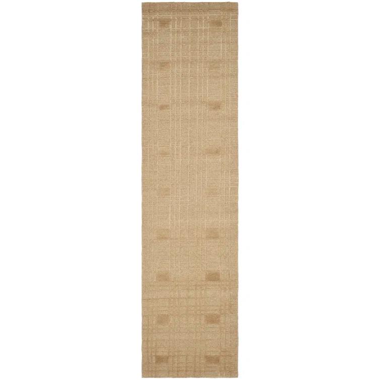 Sand Geometric Hand-Knotted Wool and Silk Runner Rug