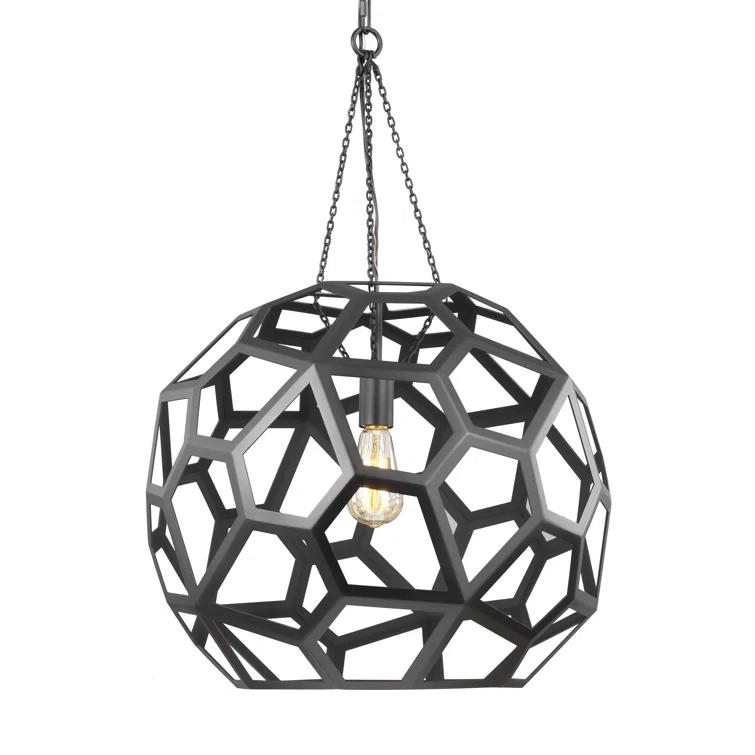 Midnight Black Globe Pendant Light with Hexagonal Frame