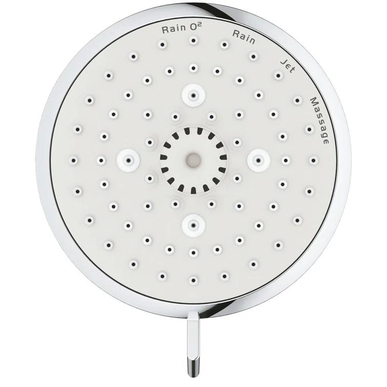Tempesta Fixed 4-Setting Shower Head Rain O2 Rain Massage Jet Settings