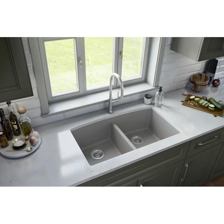 Quartz 32"x19" Undermount 50/50 Double Bowl Kitchen Sink