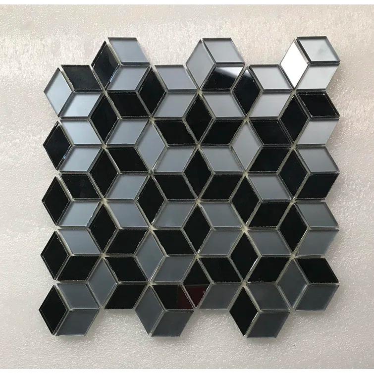 Musico 1.625 in. x 1.875 in. Multifinish Glass Mirror Straight Edge Diamond Cubed Mosaic Decorative Kitchen & Bathroom Wall Tile