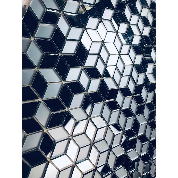 Musico 1.625 in. x 1.875 in. Multifinish Glass Mirror Straight Edge Diamond Cubed Mosaic Decorative Kitchen & Bathroom Wall Tile